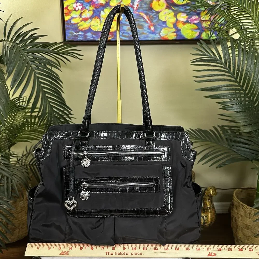 Brighton Smart Tech Maxwell Bag Laptop Organizer Croc Embosssed Leather Nylon